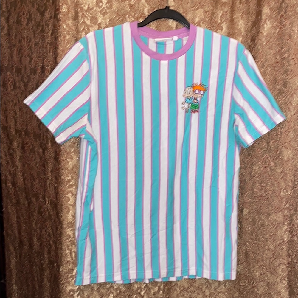 Nickelodeon Purple & Teal Striped Tee. Size Medium. - Picture 1 of 5